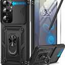 Taisairu for Samsung Galaxy S25 Ultra Case with Screen Protector & Slide Camera Lens Cover, Built-in Magnetic Ring Stand Shockproof Protective Phone Case for Samsung S25 Ultra Case (Black)