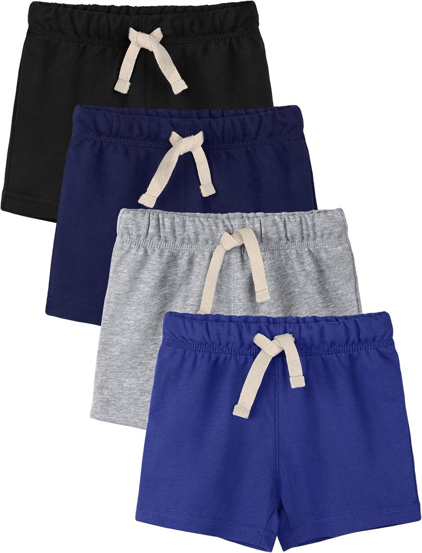 4 Pack Toddler Boys Shorts French Terry Boys Cotton Shorts with Drawstring Casual Elastic Waist (2T, Black, Navy Blue, Grayroyal Blue)