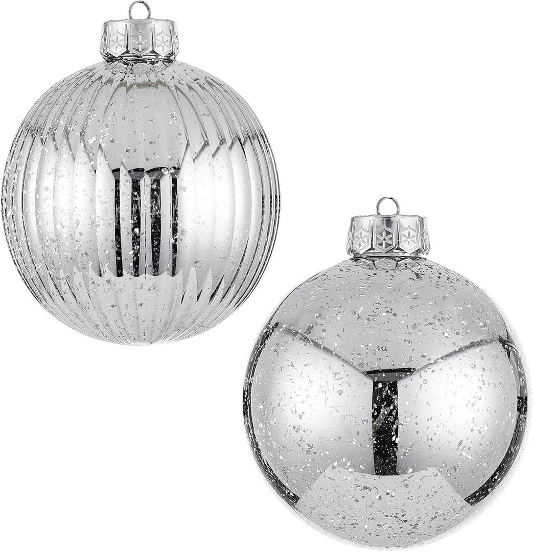 Large Christmas Ball Ornaments, Oversized Shatterproof Plastic Decorative Hanging Mercury Ornaments Ball for Xmas Holiday Party Decorations (Silver, 6.0")