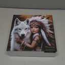 White Wolf Puzzles for Adults 1000 Pieces, Native American Woman Jigsaw Puzzles, Vintage Forest Wildlife Animal Puzzle as Home Decor