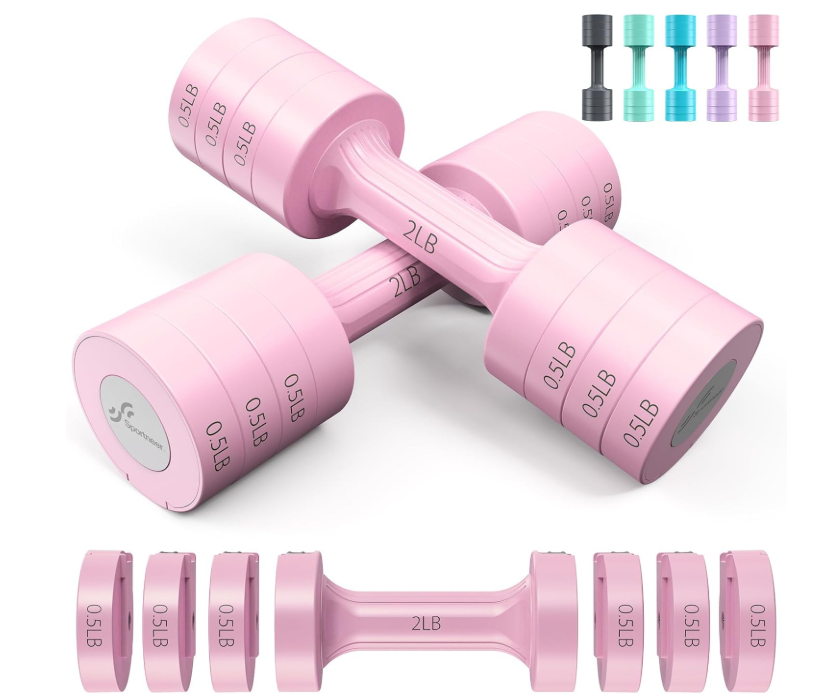 Adjustable Dumbbells Hand Weights Set: Sportneer 5 lb Dumbbell Set of 2 Each 2lb 3lb 4lb 5lb Free Weights Fast Adjust Weight 4 In 1 Weights Dumbbells Set for Women Men Home Gym Exercise Training