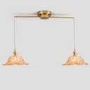 2-Lights Brass Vintage Pendant Light Fixtures, Modern Chandelier Pendant Light with Amber Flower Glass Lmapshade, Adjustable Hanging Lights for Kitchen Island Dining Room Hallway, E26,(Amber)