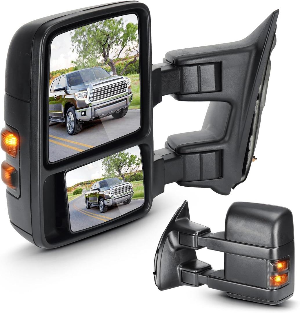 Towing Mirrors for Ford F-250 F-350 F-450 F-550 Super Duty 1999-2016 with Smoke Turn Signal Manual Folding Telescoping, w/o Heated (1 Pair)