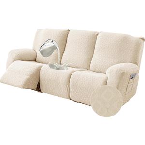 Gennia Waterproof Recliner Sofa Cover,Stretch Reclining Couch Covers with Pockets,Washable Lazy Boy Recliner Slipcovers,Leakproof Sofa Protector for Kids, Pets, Dog and Cat (3 Seat, Beige)