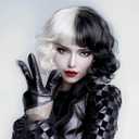 Black and White Wig for Women Cruella Deville Wig Short Curly Wavy Bob Wigs with Bangs Heat Resistant Synthetic Hair Wig for Daily Costume Cosplay Halloween Party Use