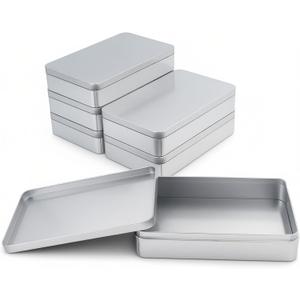 6 Pieces Rectangular Empty Tin Box Containers for Gift, Jewelery & Home Organization, 7.4 x 4.5 x 1.5 Inch (Silver)