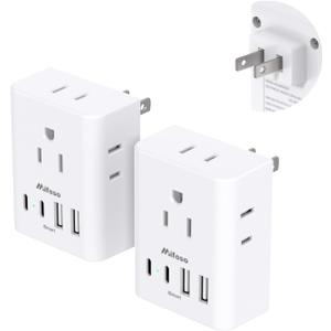 2 Pack US to Japan Plug Adapter, Japan Power Travel Adapter with 4 Outlets 4 USB Ports(2 USB C), Type A Travel Power Converter Plug Adaptor for USA to Japanese China Canada Mexico Philippines Peru
