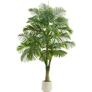 Artificial Golden Cane Palm Tree 6FT Tall Fake Plant Large Tropical Palms Trees with 3 Realistic Trunks, Faux Palm Plant Artificial Tree in Pot for Indoor Outdoor Room Patio Office Home Decor