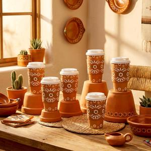 100 Sets 12oz Cielito Lindo Cups Mexican Paper Cup Copas De Barro Disposable Fiesta Coffee Drink Mug with Lid Sleeve for Baby Shower Birthday Wedding Party Supply Cafe Shop Decoration