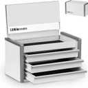 P.I.T. Mini White Tool Box, Portable 3 Drawer Steel Stackable Tool Box with Magnetic Tab Locking, White Micro Top Chest with Liner for Tools Storage and Organizers, Home DIY