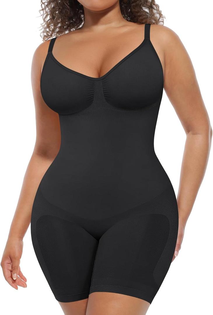 FeelinGirl Shapewear Tummy Control Seamless Bodysuit Hip Enhancer Body Shaper for Women (X-Large-XX-Large, Black)
