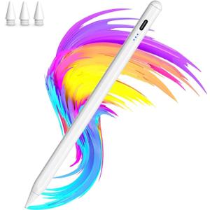 Stylus Pencil for Apple iPad 2018-2025 A16 11/10/9/8/7/6,iPad mini A17 Pro/6/5,iPad Air M3/M2 11"/13"/5/4/3,iPad Pro M4 13"/12.9"/11" USB-C Fast Charging Pencil,Pixel-Perfect Tilt Sensitivity (White)