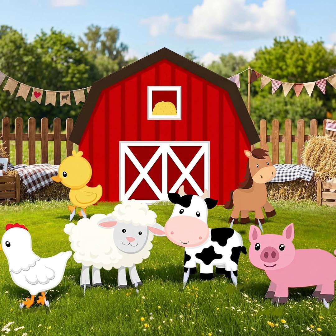 7 Pcs Large Farm Animal Cardboard Cutouts 34.3 Inch Farm Animal Birthday Party Decorations Barnyard Birthday Baby Shower Supplies Farmhouse Theme Barn Lawn Classroom Yard Photography Decor