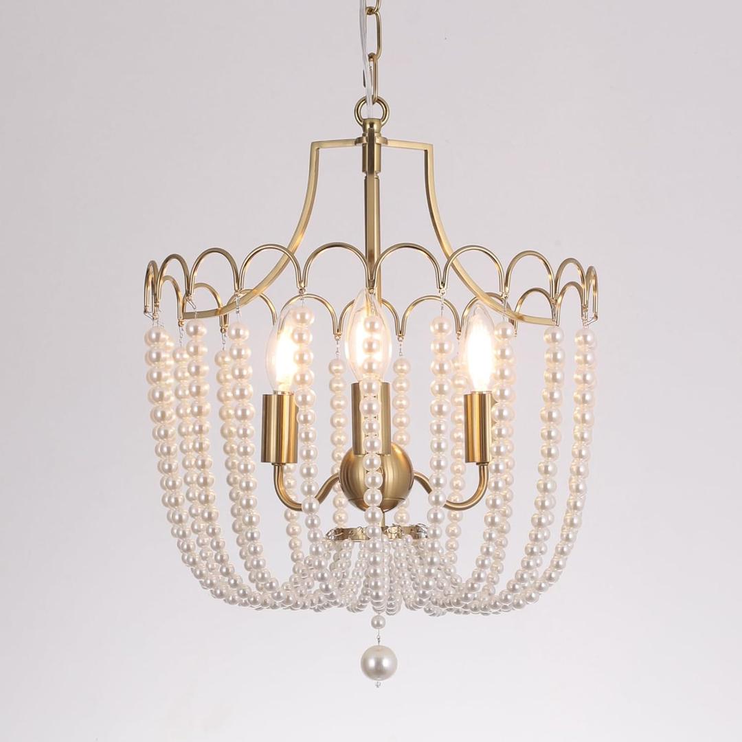 3-Light French Country Chandelier, Beaded Pendant Lights Over Table, 15.3" Half-Drum Pearl Ceiling Light Fixture, Hand-Forged Gold Chandeliers for Bedroom, Entryway, Hallway, Kitchen Island 3-Light French Country Chandelier, Beaded Pendant Lights Over Table, 15.3" Half-Drum Pearl Ceiling Light Fixture, Hand-Forged Gold Chandeliers for Bedroom, Entryway, Hallway, Kitchen Island