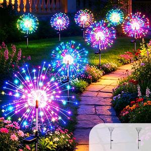 150 LED Solar Fireworks Lights Outdoor Waterproof, 1 Pack Modes Twinkling Fireworks Solar Fairy Lights for Garden Yard Patio Flowerbed Lawn Planter Walkway Decor (Multicolor)