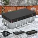 QH.HOME Winter Rectangular Pool Cover for 16x32 Ft Bestway/Intex/Coleman Frame Rectangular Pool, Upgraded Heavy Duty Fabric&Ultimate Windproof with Fast Tightening Ratchet,Cold and UV Resistant