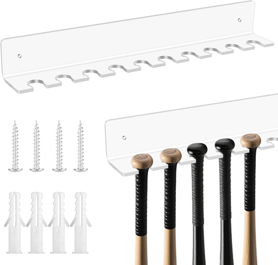 2 Pcs Mini Baseball Bat Holder, Acrylic Clear Baseball Bat Hanger Holder 15 3/8 x 2 x 2 Inch with Top Diameter 0.7-0.8 Inch, 10 Items Display Rack Wall Mount for Sport Souvenir, Collector