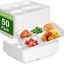 Compostable 5 Compartment Plates Disposable, 10.25 x 8.25 inch, [50-Pack] Heavy Duty Paper Plates with dividers, Sturdy School Lunch Trays, White Large Paper Dinner Plates for Buffet Party