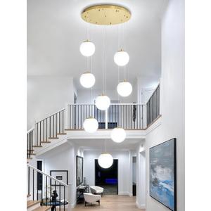 Globe Chandelier Modern Bubble Chandelier for High Ceiling Glod Chandeliers
8 Light,Max Height 118inch,White Glass,Dimmable,Color Temperature 2700-6000K,Adjustable Height