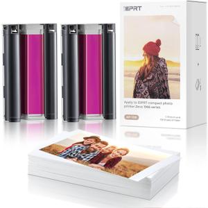 iDPRT 4'' x 6'' Photo Print Paper & Ribbon, 2 Ribbon & 108 Sheets Photo Papers, Designed for CP4100Thermal Dye Sublimation, Waterproof, for Display, Framing, Scrapbook