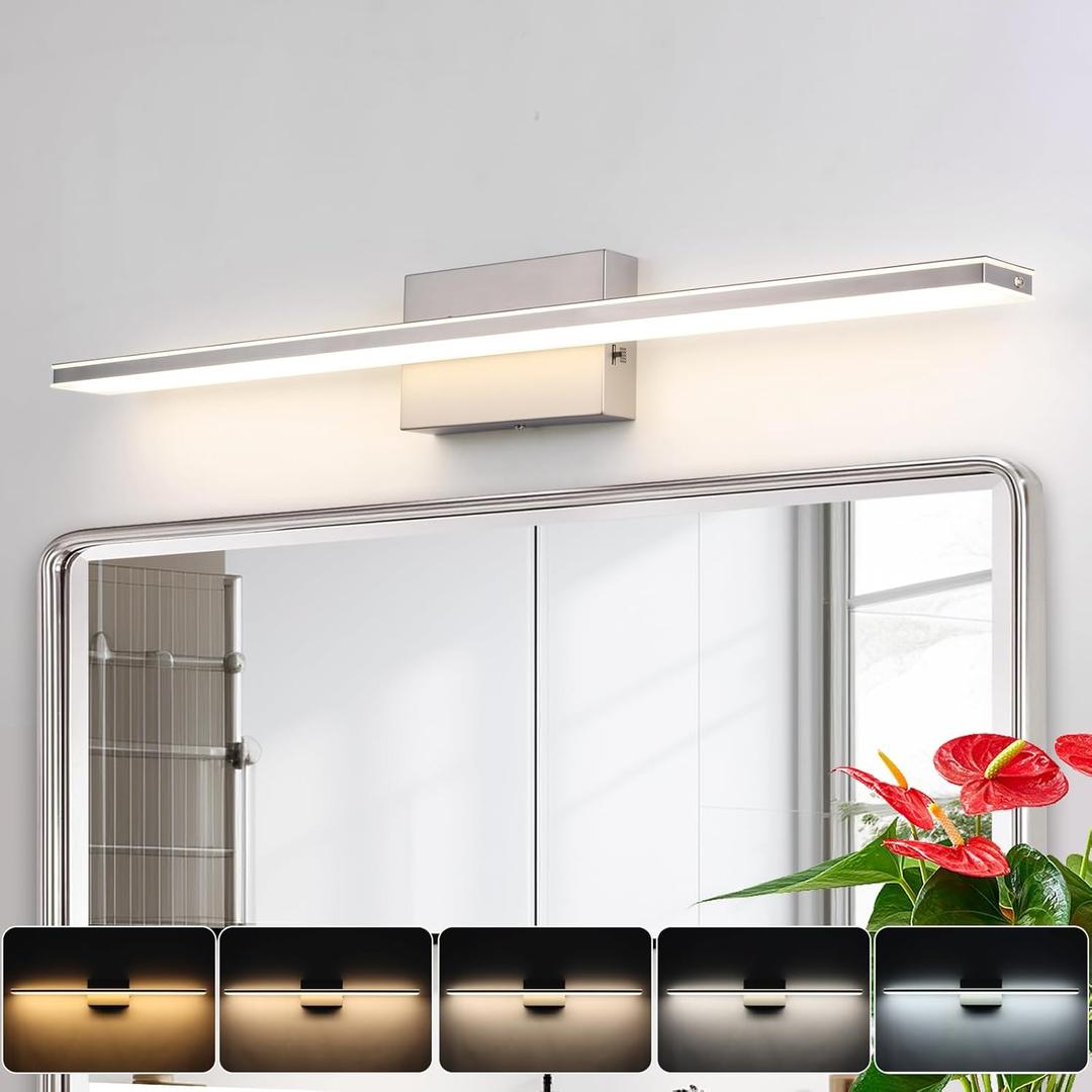 LED Brushed Nickel Vanity Light for Bathroom Lighting Fixtures Over Mirror Modern Bath Vanity Lights Bar 24W 5CCT Diammable Bathroom Lights 31.5 inch