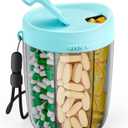PULIV Large Supplement Organizer Bottle, Holds Plenty of 6 Various Vitamins in 1 Pill Dispenser with Anti-Mixing & Wide Openings Design, Easy to Retrieve Meds, Includes 20 Pcs Stick-on Labels Cyan