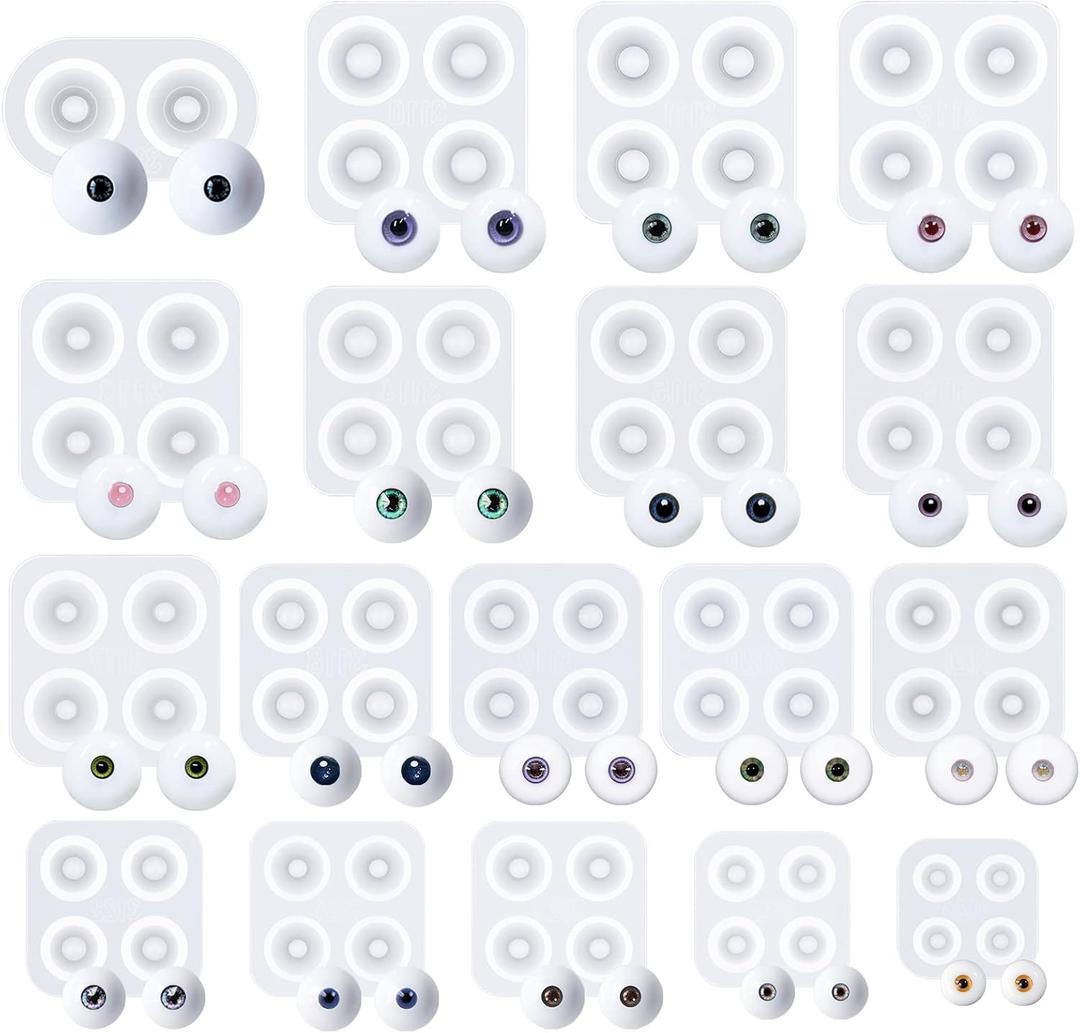 WANDIC Doll Eyes Molds, 18 Pieces Different Size of Eyeball Dome Silicone Molds Eyeball Casting Mold Pupil Eye Clear Silicone Mold for DIY Craft