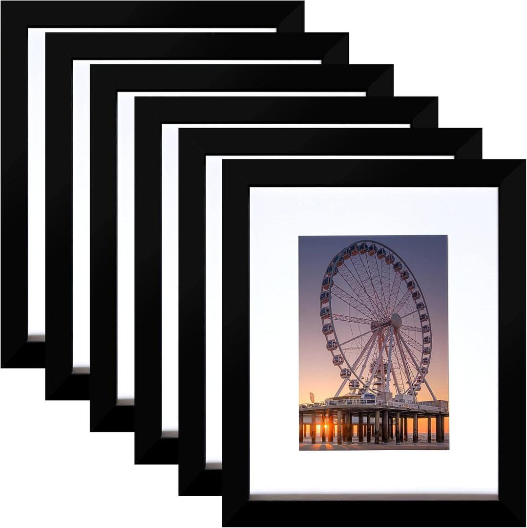 BESCRCL 8x10 Picture Frame Black Set of 6, Display Pictures 5x7 with Mat or 8x10 Without Mat for Wall Mounting or Table Top