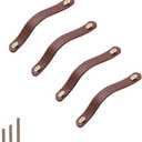 4 Pack Soft Genuine Leather Drawer Pulls Handle,Wardrobe Cabinets Kitchen Closet Knobs Door Pulls Handles knobs with Screws,Home Decoration, Handmade (4 Pack, 5.6" - Brown)