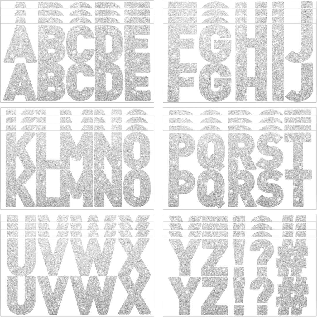 Harloon 232 Pcs 24 Sheets Large Glitter Letter Stickers Big Font Alphabet Letter Self Adhesive Letters Kit Mailbox Stickers for Mailbox Bulletin Boards Classroom Home, Silver, 2.5 Inch