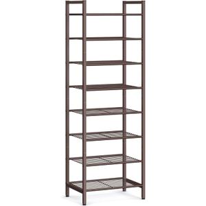 SONGMICS Narrow Shoe Rack - Sturdy 8 Tier Metal Tall Shoe Rack Shelf, Slim Shoe Storage Organizer for Closet Entryway Small Spaces, Bronze, 12"D x 17.6"W x 50.6"H