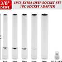 EMENTOL 6PCS 3/8-Inch Drive Metric Deep Socket Set, 8-14MM Deep Sockets&1/4-inch F-3/8-inch M Socket Adapter, Extra Long, 6-point