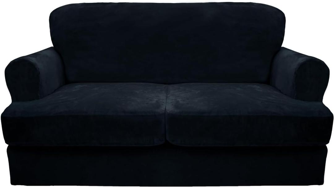 CUCRAF Cushion Sofa Cover 3 Piece Slipcovers, Soft Thick Velvet Couch Cover for Living Room, Washable High Stretch Furniture Protector with 2 Cushion Sofas Slipcover, (Large, Navy Blue)