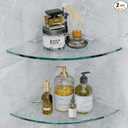 Glass Corner Shower Shelves (2-Pack) - No-Drill Shower Caddy Organizer & Bathroom Storage, Tempered Glass with Rustproof Aluminum Brackets for Inside Shower