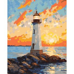 Paint by Numbers for Adults Lighthouse,Adult Paint by Number Kits on Canvas,Sunset Scenery DIY Acrylic Paint by Numbers Gifts Home Decoration for Living Room