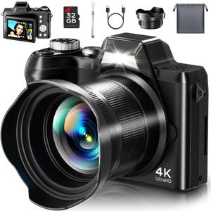 4K Digital Camera for Photography, Autofocus 56MP Vlogging Camera for YouTube/Content Creators/Travel, 16X Zoom Video Camera with 3" 180Flip Screen & Lens Hood, Gift Ideas for Teens & Beginners