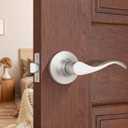 Mengico 1 Pack Satin Nickel Modern Interior Passage Door Knobs, Keyless Door Handle for Hallway & Closet, Wave Style Non-Locking Door Lever Reversible for Left & Right Handed