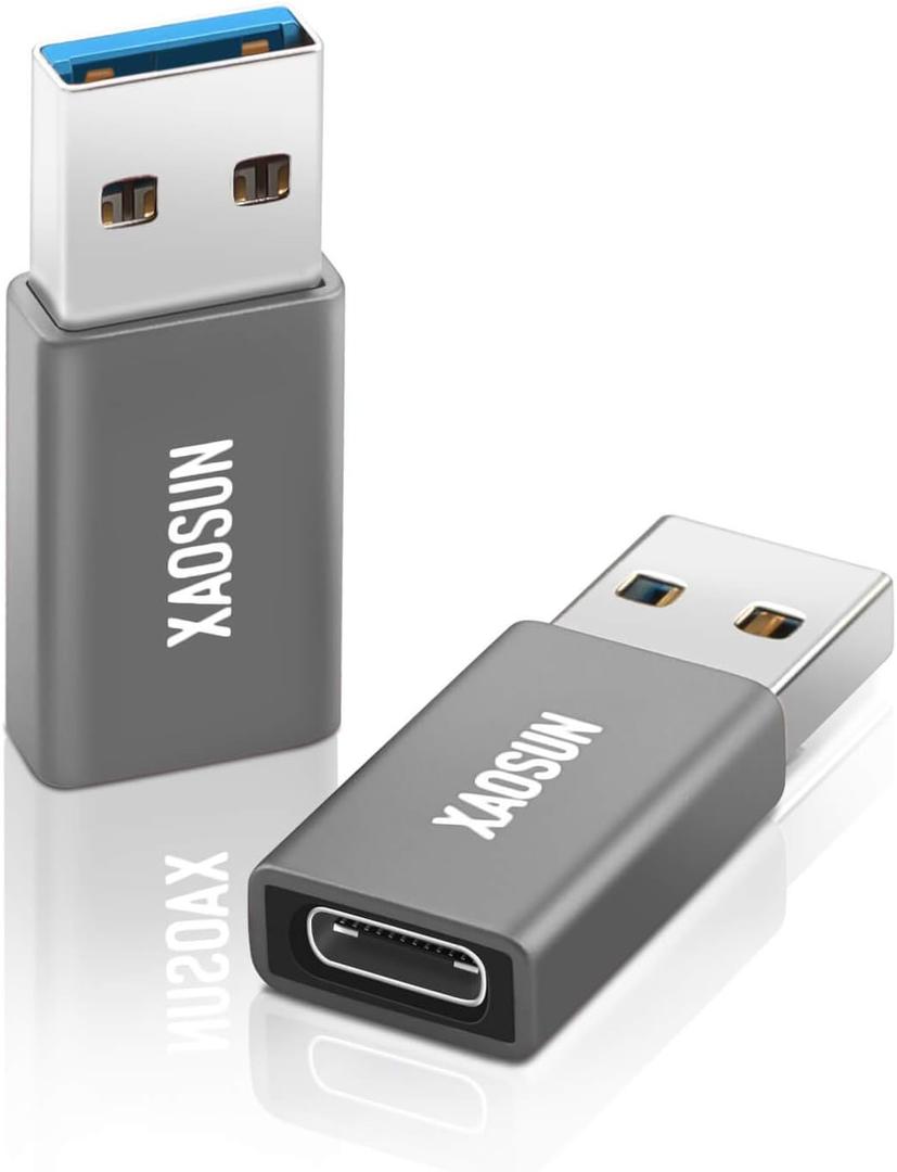 XAOSUN [10Gbps] USB C Female to USB Male Adapter (2-Pack), 3.1 USB A to C Adapter, SuperSpeed Data Sync & 100W Fast Charging for iPhone 15 16 Plus Pro Max, Laptop, Charger, Quest Link, etc. Gray