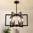 6-Light Black Chandelier, Farmhouse Dining Room Light Fixture, Large Modern Chandelier, Geometric Industrial Metal Hang Lighting Fixture for Foyer Entryway Kitchen Over Table Hallway Living Room