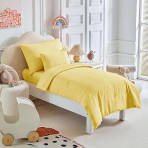 Kids Comforter Sheet Set - Soft and Breathable Bed Set Includes Quilted Comforter, Fitted Sheet, Flat Top Sheet, Pillowcase and Toddler Pillowcase for Toddler - 5 Pieces Toddler Bedding Set Yellow