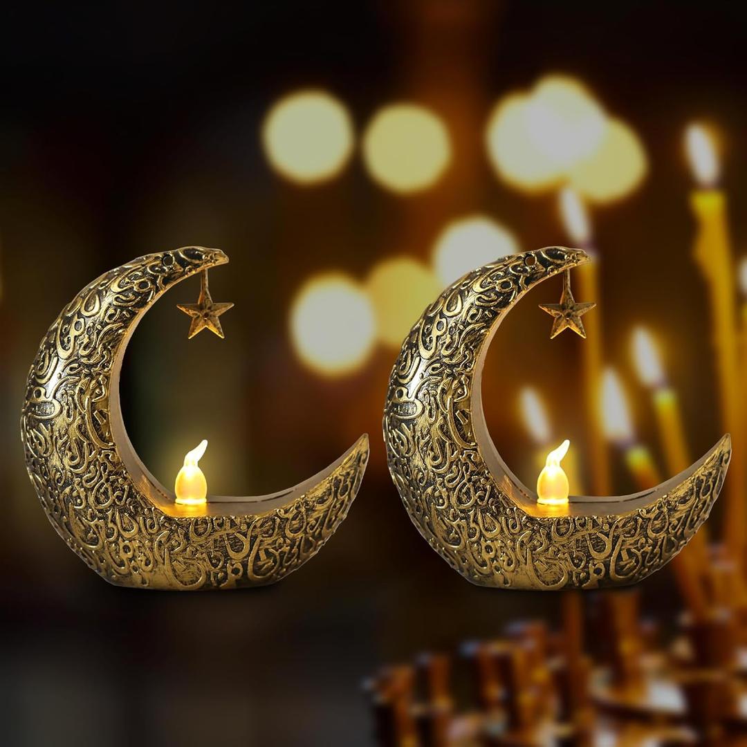 2PCS Mini Ramadan Moon Light for Ramadan Decorations, Black Mini Moon Star Light Eid Lamp for Ramadan Table Decoration Ramadan Gift Home Decor, Eid Ramadan Candle Lights Nightstand Decor (Style 5)