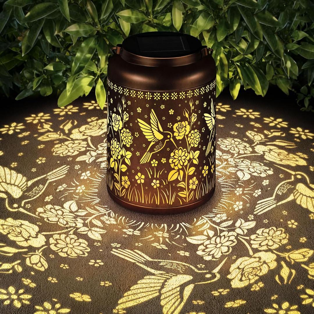 Birthday Gifts for Women Mom Grandma Solar Lantern Outdoor Waterproof, Gardening Gifts for Women, Hummingbird Rose Garden Decor Hanging Solar Lights Yard Decorations Outdoor, Backyard, Patio