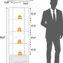 Furnulem 5-Tier Corner Shelf, Narrow Bookshelf with 2 Storage Drawers, Tall Bookcase, Wood Display Standing Shelf Organizer Unit for Living Room, Bedroom, Metal Frame(White)