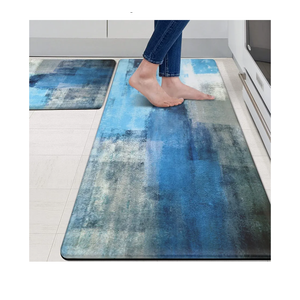 MAYHMYO Anti Fatigue Kitchen Mat - Set of 2 - Teal and Marble Design Comfort Mats - Cushioned, Non Slip Floor Mat