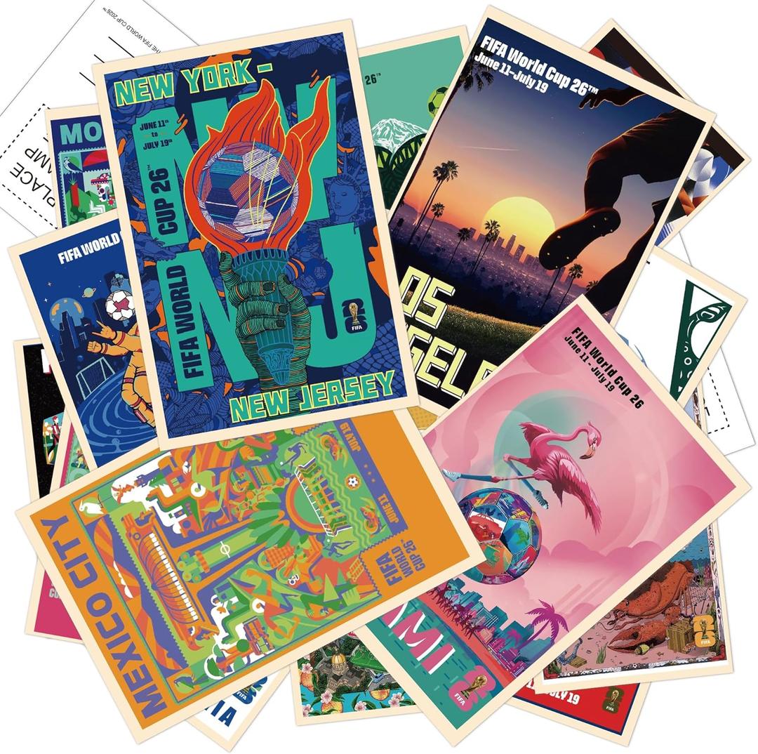 EIHFHIE 2026 World Cup Postcards Pack - World Cup Decorations Merchandise - Host City Iconic Landmarks Postcards - 4 x 6 in, 32 Count, 16 Designs