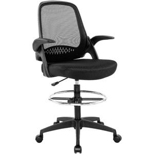 Drafting Chair Tall Office Chair Standing Desk Chair Mesh Computer Chair Adjustable Height with Lumbar Support Flip Up Arms Swivel Rolling Executive Chair,Black  (22L*24W*49H)