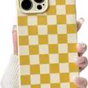 NITITOP Compatible with iPhone 13 Pro Max Case Cute Aesthetic Checkerboard Checkered Pattern for Women Girl Trendy Slim Fit TPU Silicone Shockproof Full Camera Protection Cover - Yellow