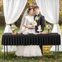 8ft Black Table Cloth Rectangle Stretch Fitted Ruffle Pleated Table Skirt No-Slip, Wrinkle-Free Spandex Tablecloths Portable TableCover for Retirement Sad Day Birthday Party Decor Wedding Baby Shower (96" x 30" (8FT-1 Pack))
