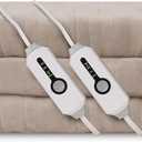 Electric Heated Blanket 84"x90" Queen Size, Soft Coral Fleece, Dual Controllers with 4 Heating Levels and 10 Hours Auto-Off, Machine Washable, Cozy Plush Fabric for Home, Light Brown