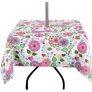 EHouseHome Outdoor Indoor 60inch SquareTablecloth with Umbrella Hole and Zipper, Waterproof Zippered Patio Table Cloths, Spring/Summer Table Covers for Backyard Circular Table/BBQs/Picnic